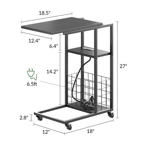 ODIKA Side Table, Under Seating Table with Rolling Wheels, Integrated Power, Adjustable C-Shaped End Table for Home, Living Room, Bedroom ODIKA Side Table, Under Seating Table with Rolling Wheels, Integrated Power, Adjustable C-Shaped End Table for Home, Living Room, Bedroom